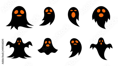 set of halloween ghost vector on tranparent background