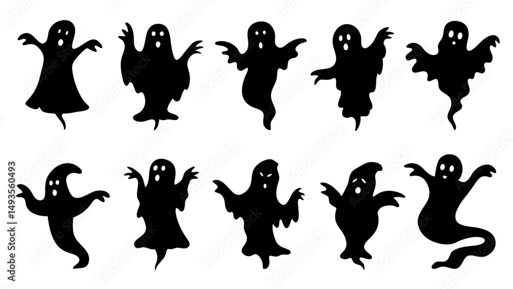 Fototapeta premium set of halloween ghosts silhouette vector on tranparent background