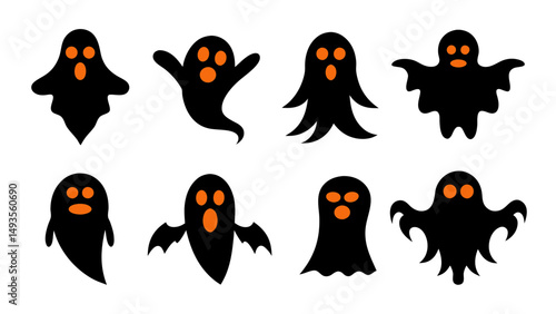 set of halloween ghost vector on tranparent background