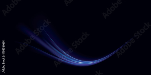 Blue light trail, wave speed, trace line twirl. Abstract light lines of movement and speed with white color glitters
