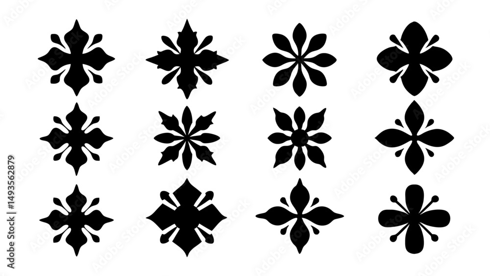 Black flowers set. Geometric floral logo. Black flowers set. Geometric floral logo.