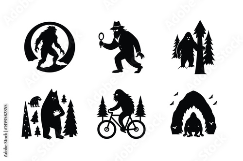 Mystery of Bigfoot – Black and White Vector Set