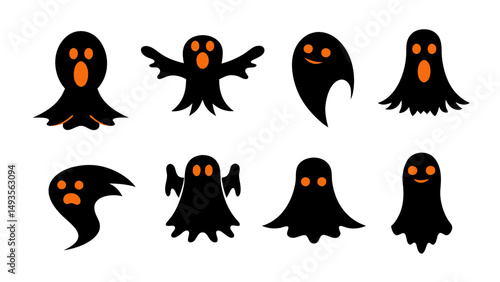 set of halloween ghost vector on tranparent background