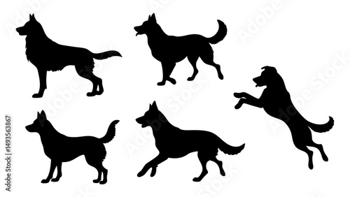 set of dog different pose silhouette vector