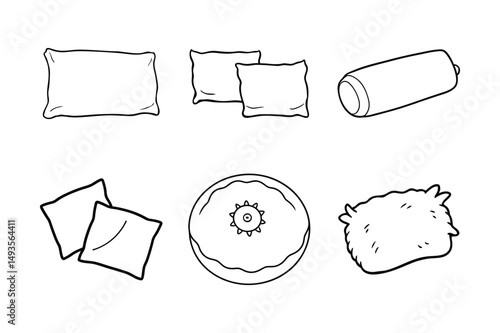 A set of pillow line art vector illustration