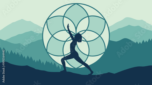 Geometric Yoga Pose with Calming Green and Blue Gradient Vector Art