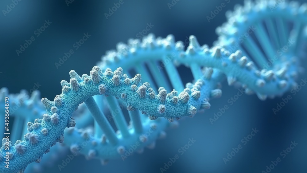 Microscopic blue DNA double helix image Microscopic blue DNA double helix image
