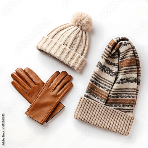 Cozy Winter Accessories: Knitted Hat, Scarf, and Gloves