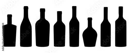 Black silhouette assortment of wine and liquor bottles