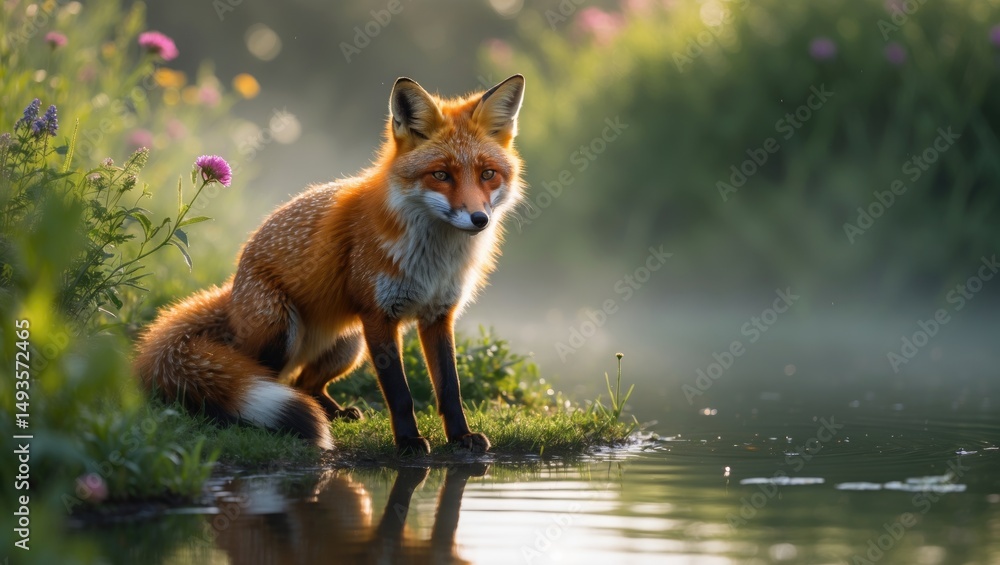 Fototapeta premium Little pond with a red fox