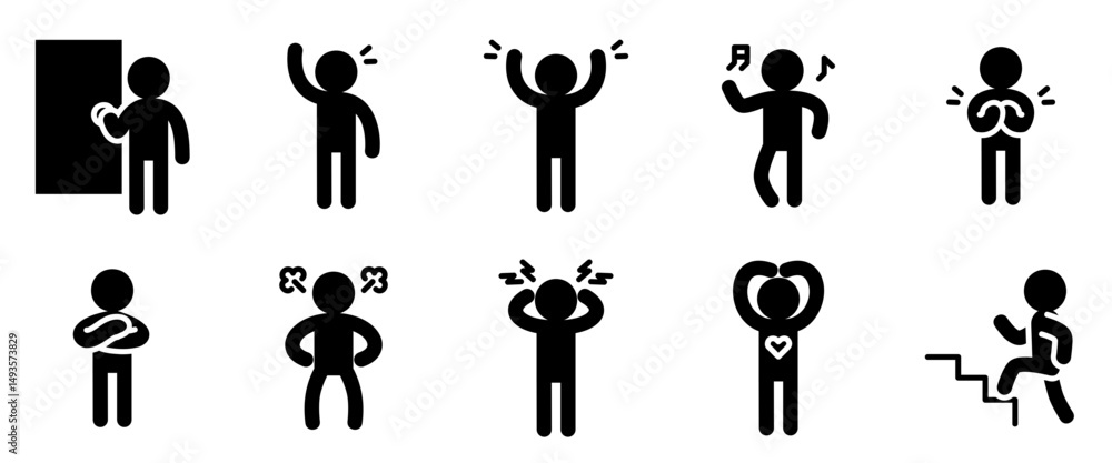 Human Action Icons. Outline Glyph Vector Set of Love gesture, Exercising, Clapping, Dancing, and More Human Action Icons. Outline Glyph Vector Set of Love gesture, Exercising, Clapping, Dancing, and More