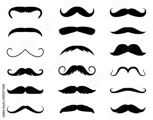 Collection of black mustache silhouettes on white background