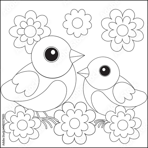 Birds with flower coloring page