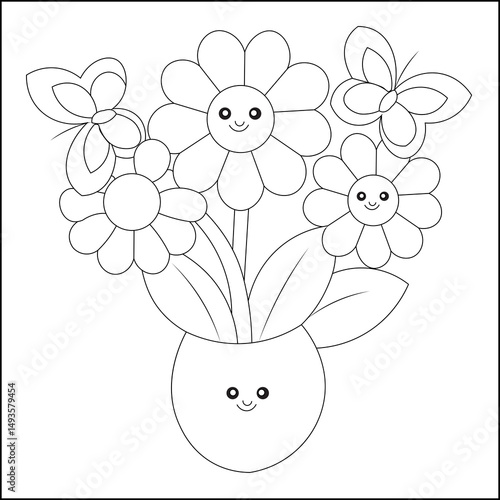 Flower with vase coloring page