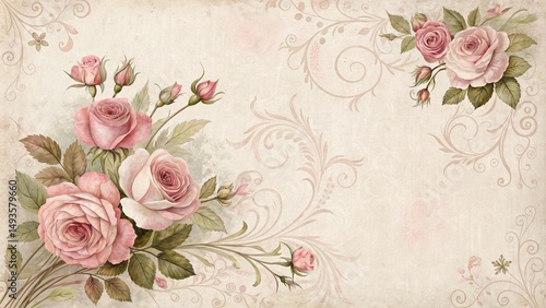 Vintage Pink Rose Floral Ba...