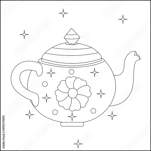 Cute teapot coloring page for kids