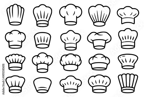 Collection of chef hats outline illustrations