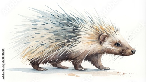 Watercolor Porcupine Illust...