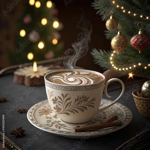 Wallpaper Mural Festive Christmas Coffee Cup – Holiday Warm Drink with Seasonal Decorations and Cozy Atmosphere Torontodigital.ca