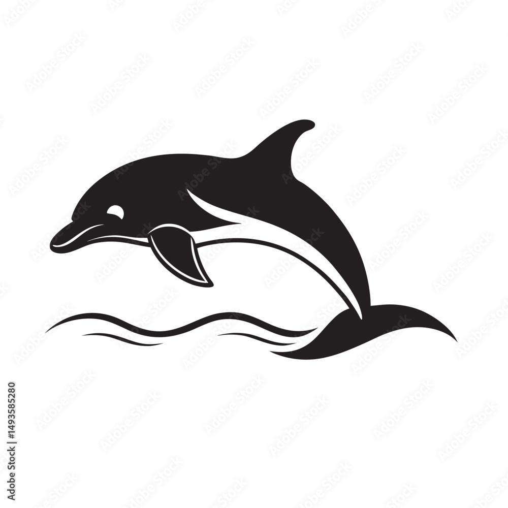 Fototapeta premium Dolphin Jumping Over Ocean Wave Silhouette