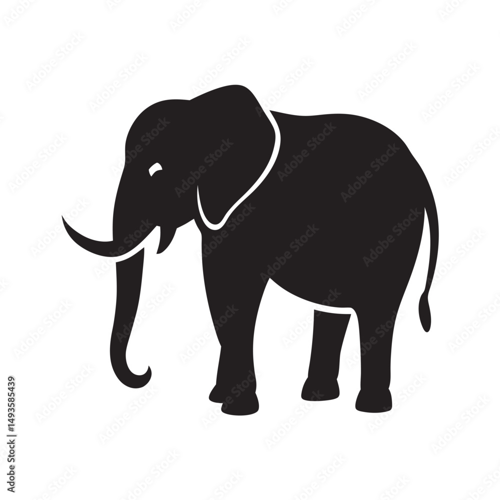 Fototapeta premium Elephant With Long Strong Tusks Silhouette