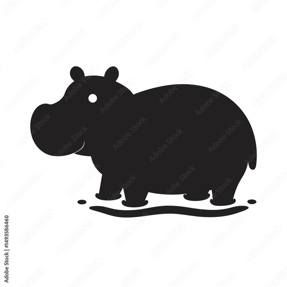 Obraz premium Hippo Standing In Shallow Water Silhouette