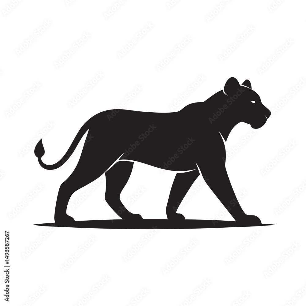 Obraz premium Lioness Walking Across Savanna Silhouette