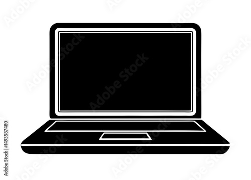 Modern Laptop Illustration with Sleek Electronic Device Design, Technology and Office Equipment Concept Featuring High-Resolution Display and Contemporary Style