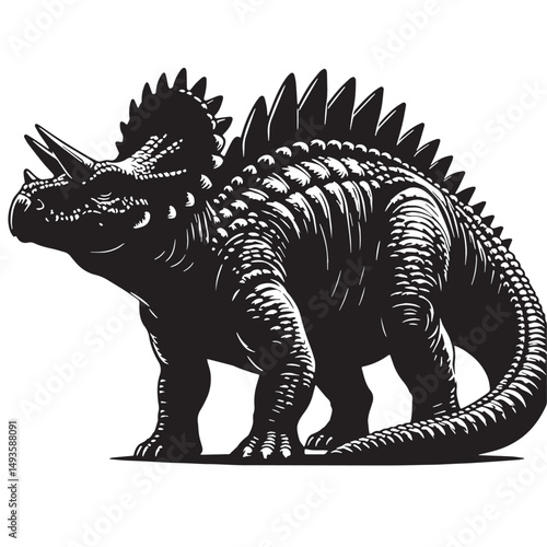 Black Color Ankylosaurus Silhouette Vector Illustration, Solid White Background. minimal vector design