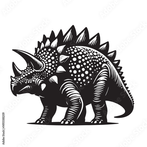 Black Color Ankylosaurus Silhouette Vector Illustration, Solid White Background. minimal vector design