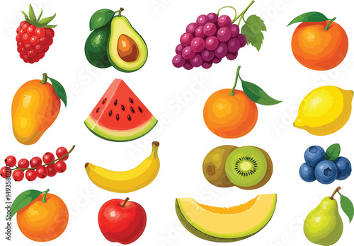 Assorted Fresh Fruits Collection with Vibrant Colors