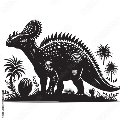 Black Color Ankylosaurus Silhouette Vector Illustration, Solid White Background. minimal vector design