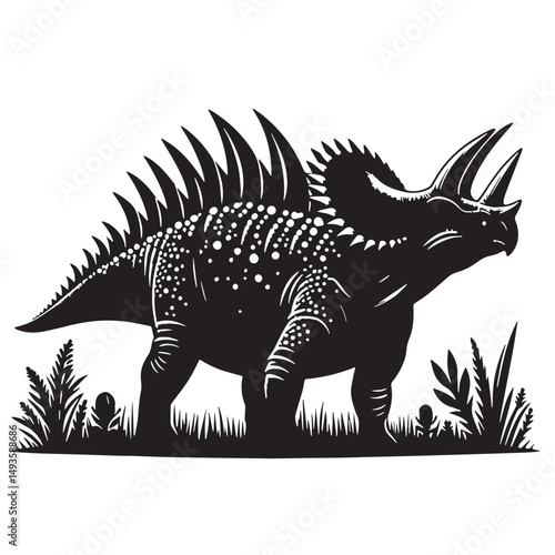 Black Color Ankylosaurus Silhouette Vector Illustration, Solid White Background. minimal vector design