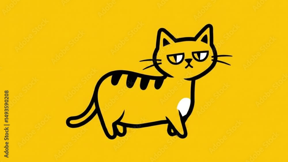 Retro style clip art of a quirky cat with angular body and uneven expressive eyes Retro style clip art of a quirky cat with angular body and uneven expressive eyes