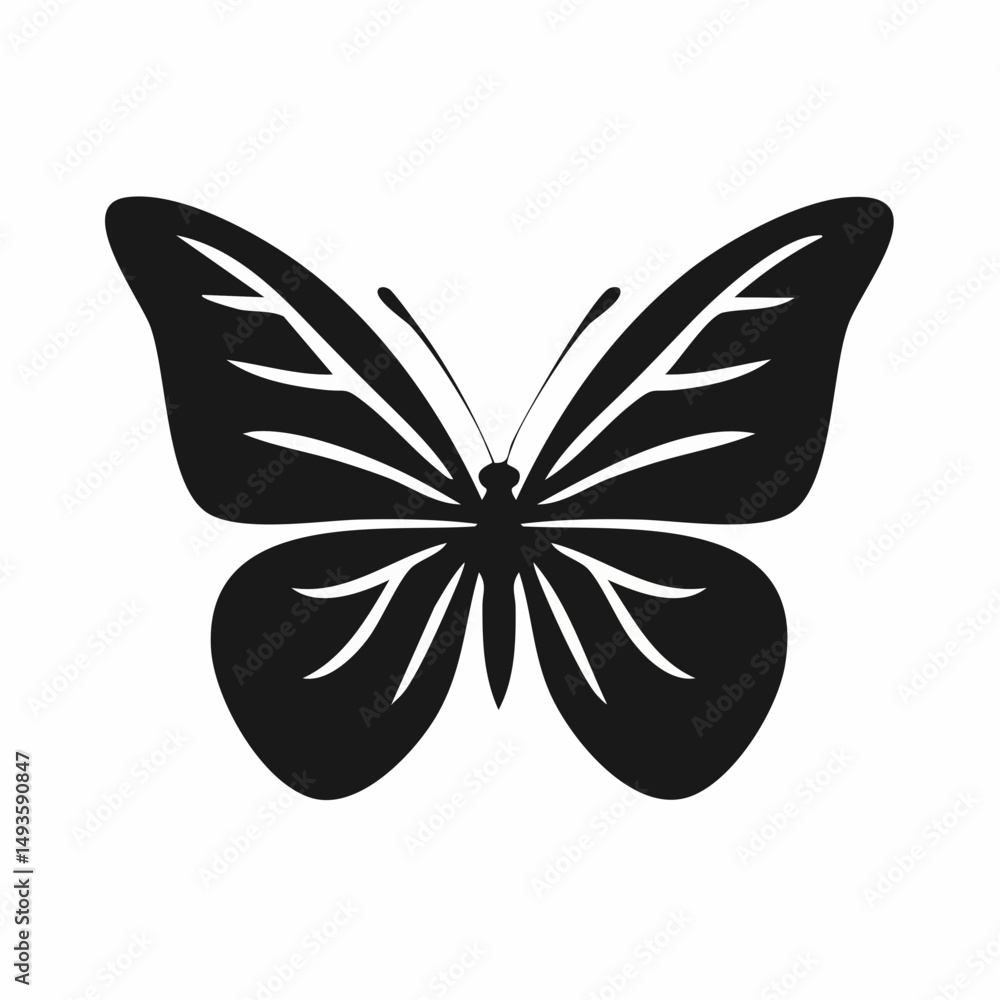 Flat 2D Silhouette of Butterfly with Spread Wings — Minimalist Vector Flat 2D Silhouette of Butterfly with Spread Wings — Minimalist Vector
