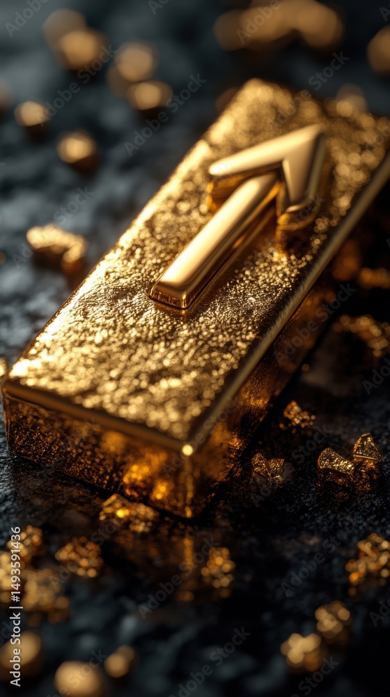 Gold Bar with Upward Arrow and Nuggets Symbolizing Financial Growth and Investment Success gold rich Gold Bar with Upward Arrow and Nuggets Symbolizing Financial Growth and Investment Success gold rich