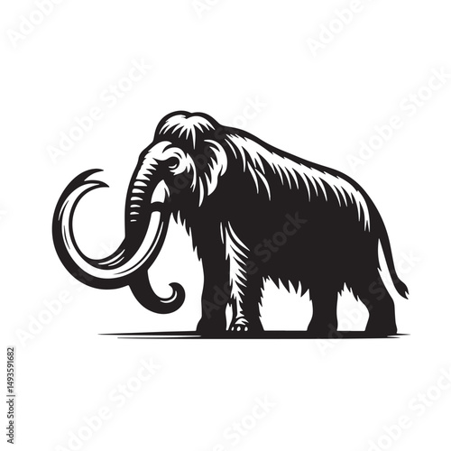 Black Color Mastodon Silhouette Vector Illustration, Solid White Background. minimal vector design