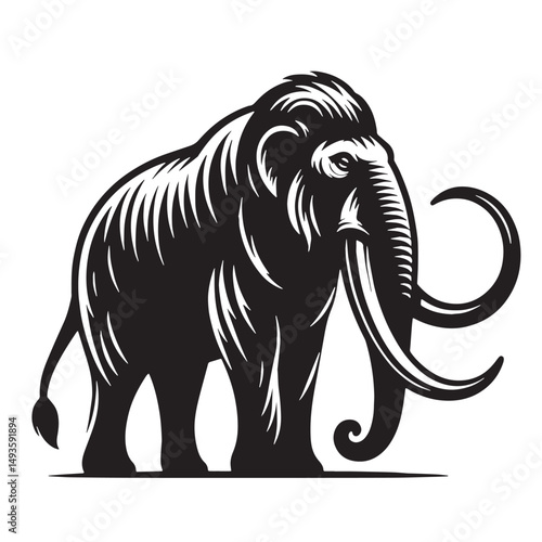 Black Color Mastodon Silhouette Vector Illustration, Solid White Background. minimal vector design