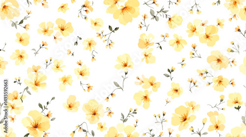 Seamless pattern with hand painted watercolor yellow flowers and leaves