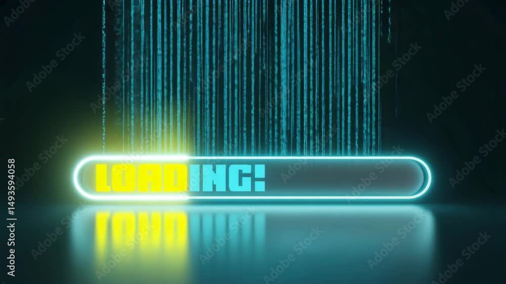Futuristic glowing loading bar with binary code background, digital ...