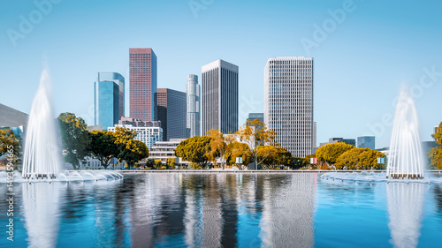 the reflected skyline of los angeles