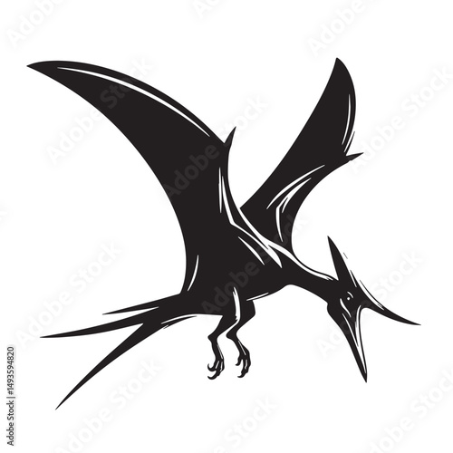 Black Color Pteranodon Silhouette Vector Illustration, Solid White Background. minimal vector design