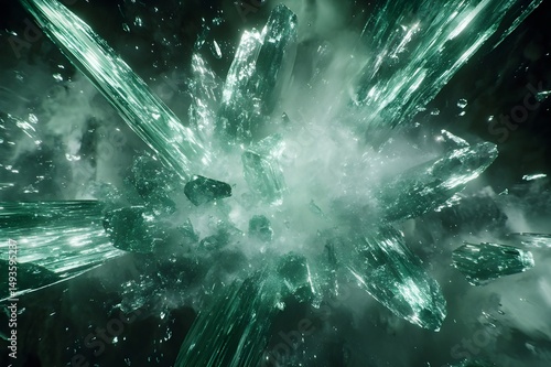 Crystalline burst of green gems in abstract form