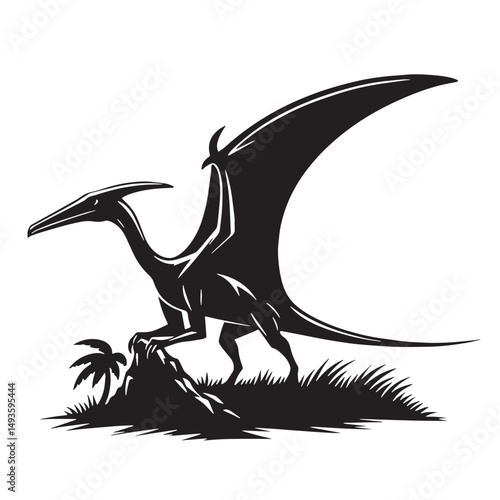 Black Color Pteranodon Silhouette Vector Illustration, Solid White Background. minimal vector design