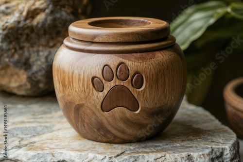 Wooden pet urn with engraved paw print