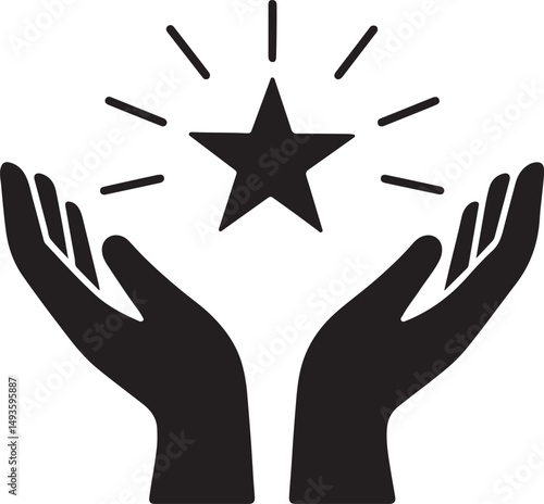 Divine hands gracefully uplift a radiant star in this spiritual silhouette vector, symbolizing hope, guidance, and celestial power.