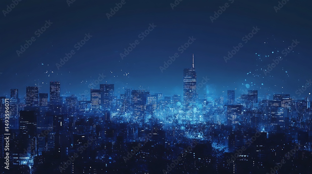 Obraz premium Futuristic Cityscape at Night Digital Art of a Vibrant Metropolis