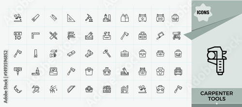 Carpenter Tools icon set. Pack of wood craft, tools, repair, carpenter, handyman, craft and more. Repair icon set. Modern thin line style icons. Editable vector illustration.