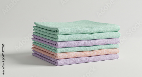 Stack of dishcloths on white background.