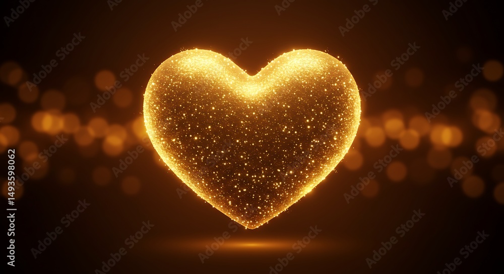 Fototapeta premium Glowing Golden Heart Illustration Love and Romance, Ideal for Valentines, Weddings, and Anniversary Celebrations